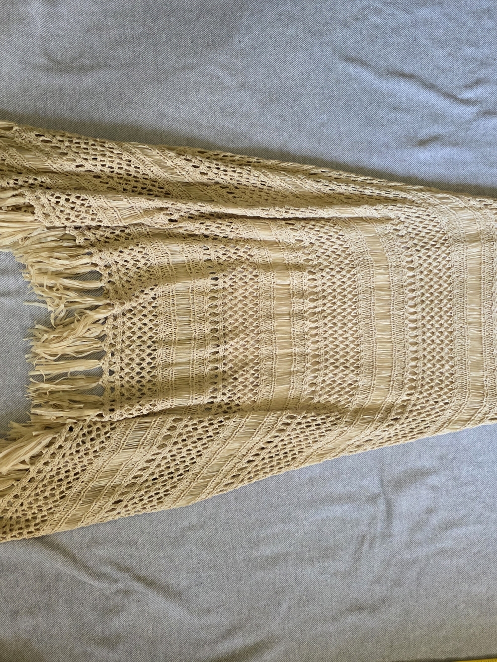 Chico's Cream Handkerchief Crochet Fringe Maxi Skirt - Picture 3 of 9